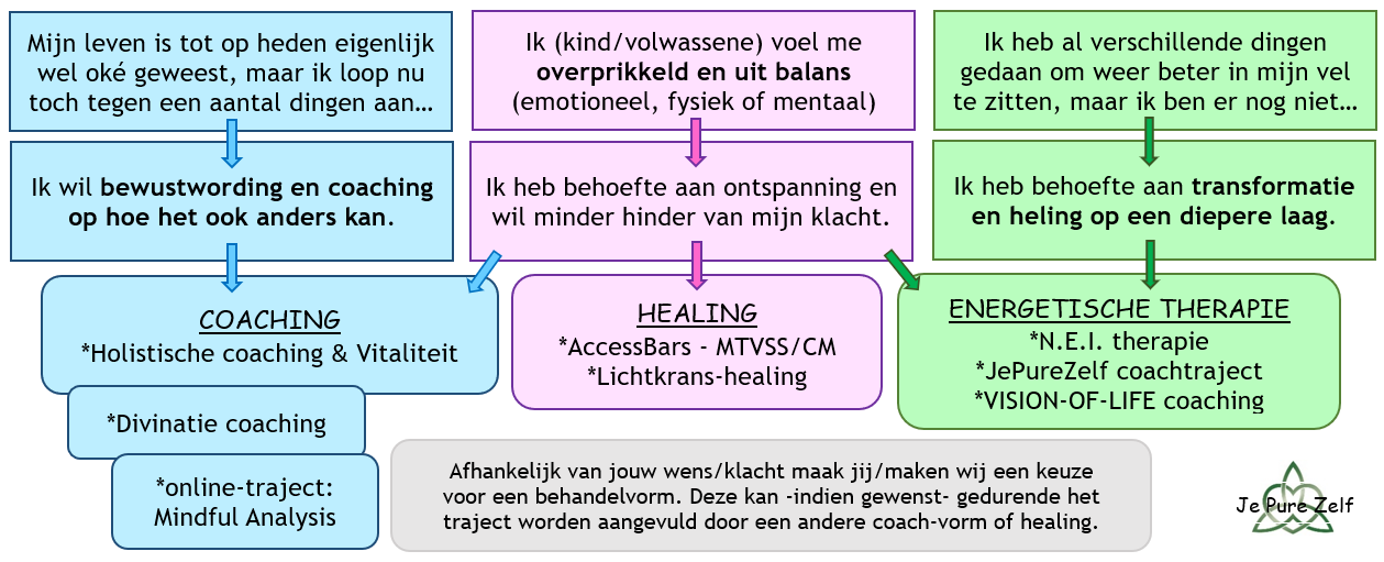 Diensten praktijk Je Pure Zelf voor Coaching Healing en Vitaliteit
